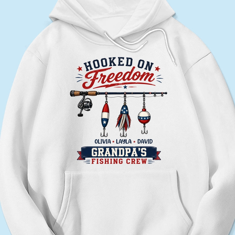 Fishing Grandpa Hooked on Freedom - Personalized Shirt - 250th Anniversary Patriot Shirt