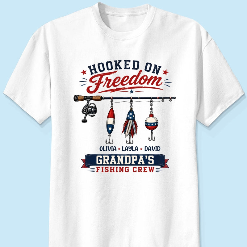 Fishing Grandpa Hooked on Freedom - Personalized Shirt - 250th Anniversary Patriot Shirt