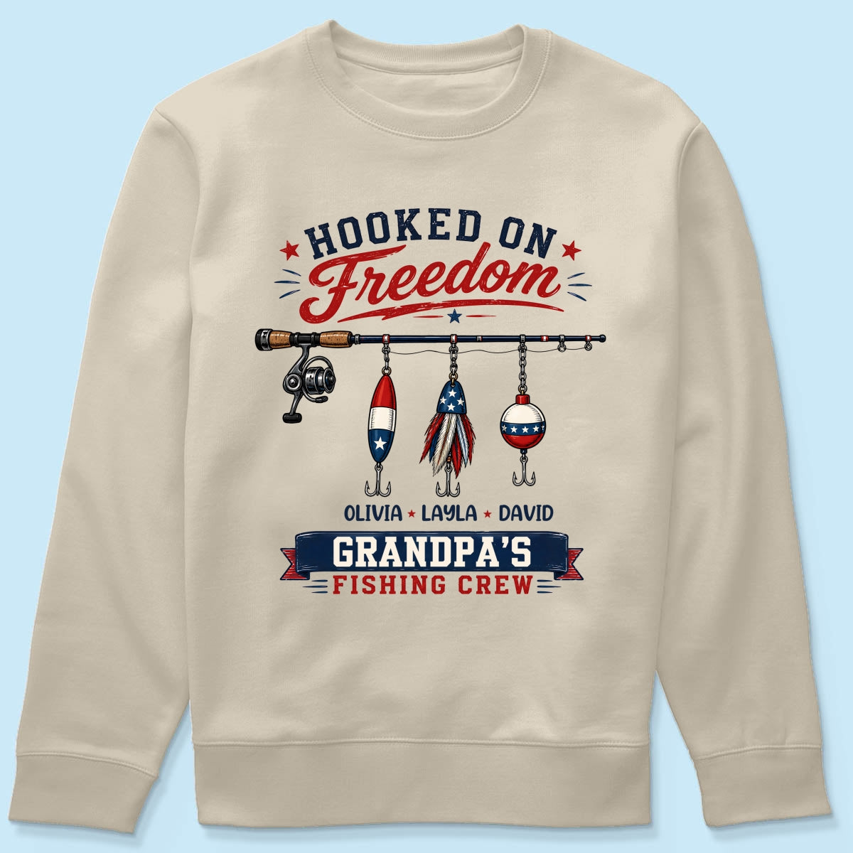 Fishing Grandpa Hooked on Freedom - Personalized Shirt - 250th Anniversary Patriot Shirt