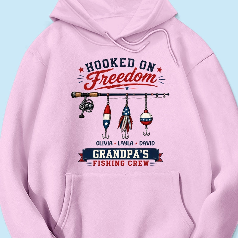 Fishing Grandpa Hooked on Freedom - Personalized Shirt - 250th Anniversary Patriot Shirt