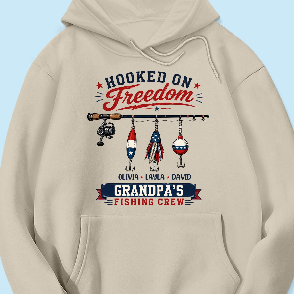 Fishing Grandpa Hooked on Freedom - Personalized Shirt - 250th Anniversary Patriot Shirt