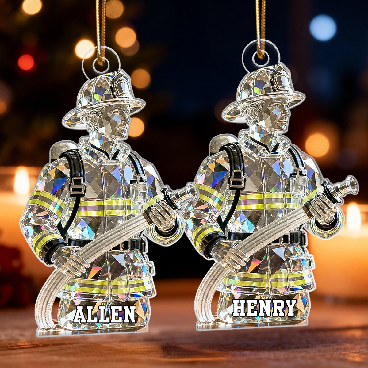 3D Effect Firefighter Pattern Crystal - Personalized Acrylic Ornament - Christmas Gift For Firefighter