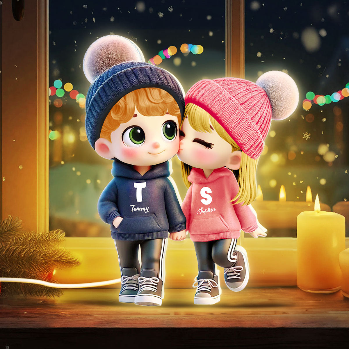 3D Effect Cute Cartoon Couple Walking - Personalized Light Box - Gift for Him, Gift for Her