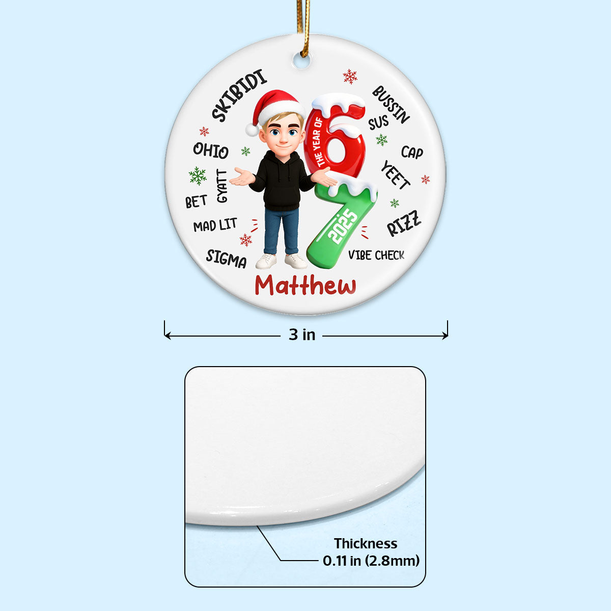 Teen Boy Girl 2025 Trending Slang Christmas 67 Six Seven Posing - Personalized Ceramic Ornament - Funny Christmas Gift For Teen, Grandkid, Gen Alpha