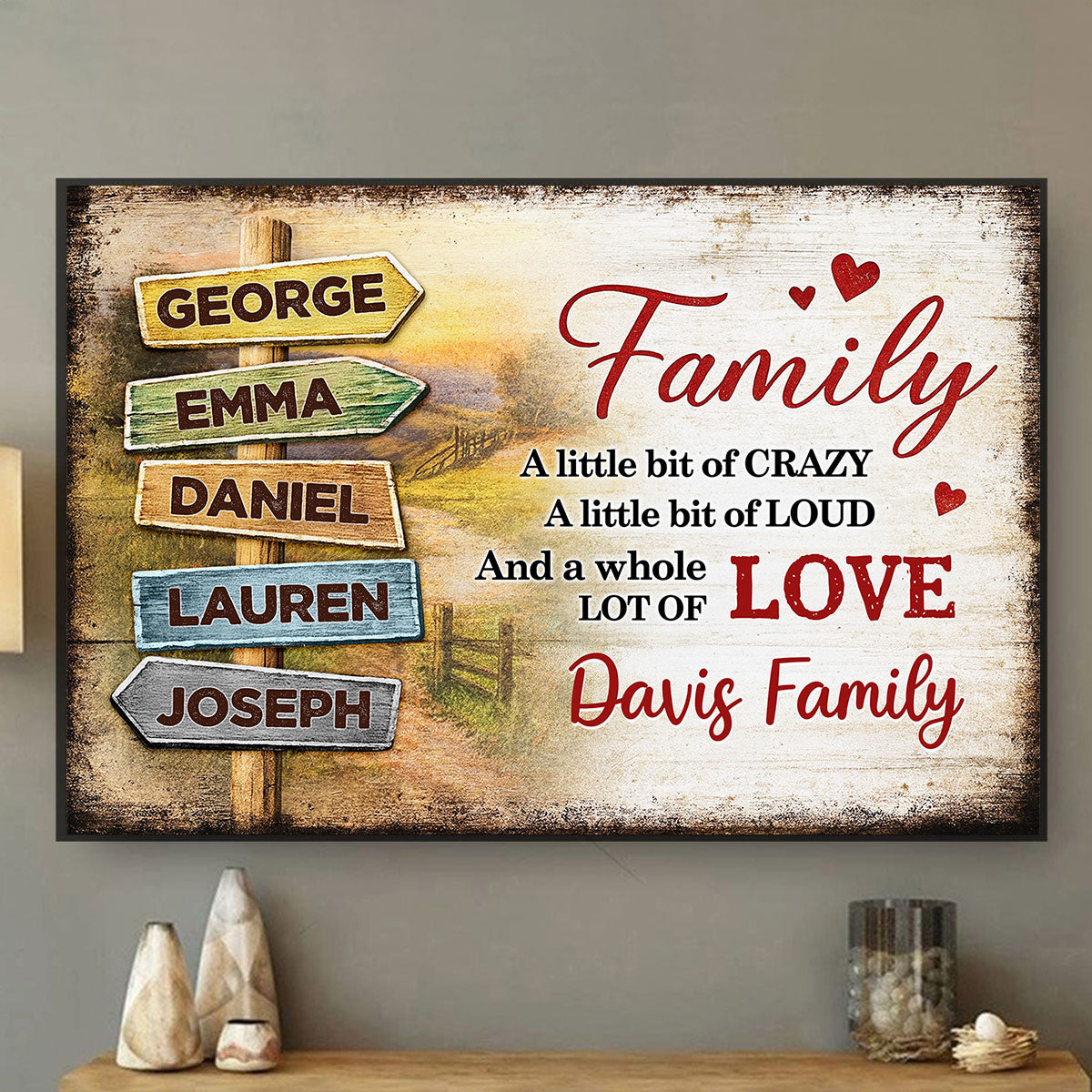 Family A Little Bit Crazy, A Whole Lot of Love - Personalized Poster - Sentimental & Timeless Gift for Parents or Grandparents, Heartwarming Home Decor