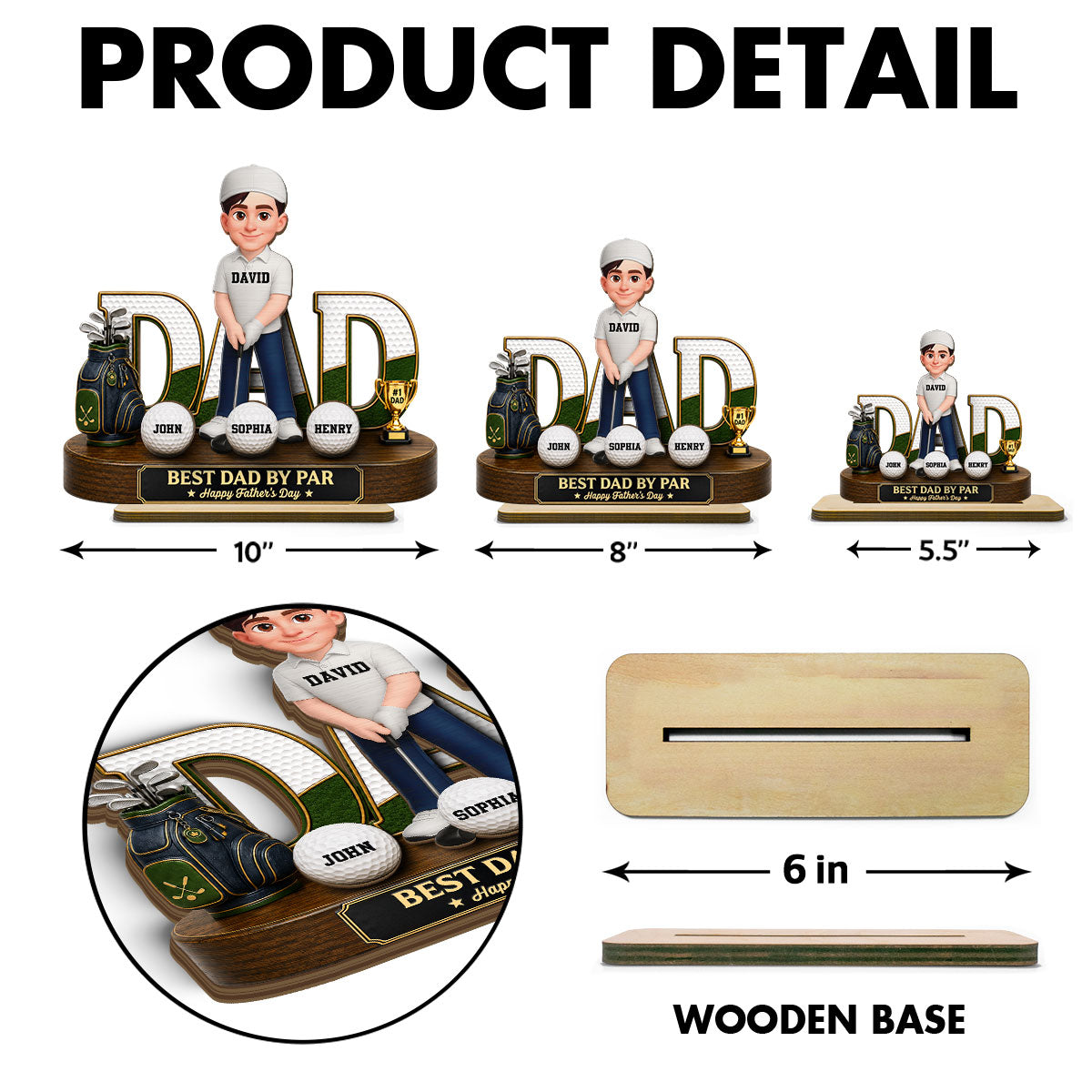 Golf Dad Legend Best Dad By Par - Personalized 2-Layered Wooden Plaque -  Gift For Dad