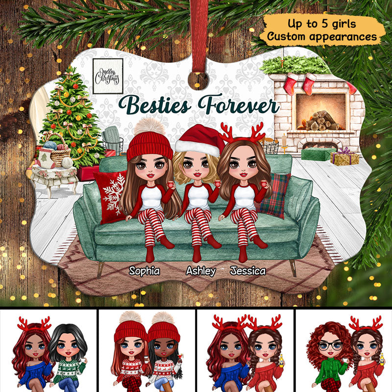 Christmas Girls Besties Sisters On Sofa Personalized Christmas Ornament