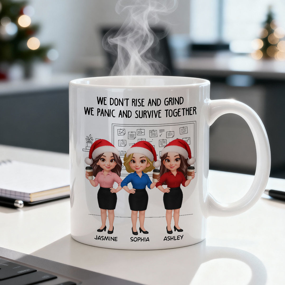 We Panic And Survive Together - Personalized Mug - Funny Gift For Work Besties, Colleagues