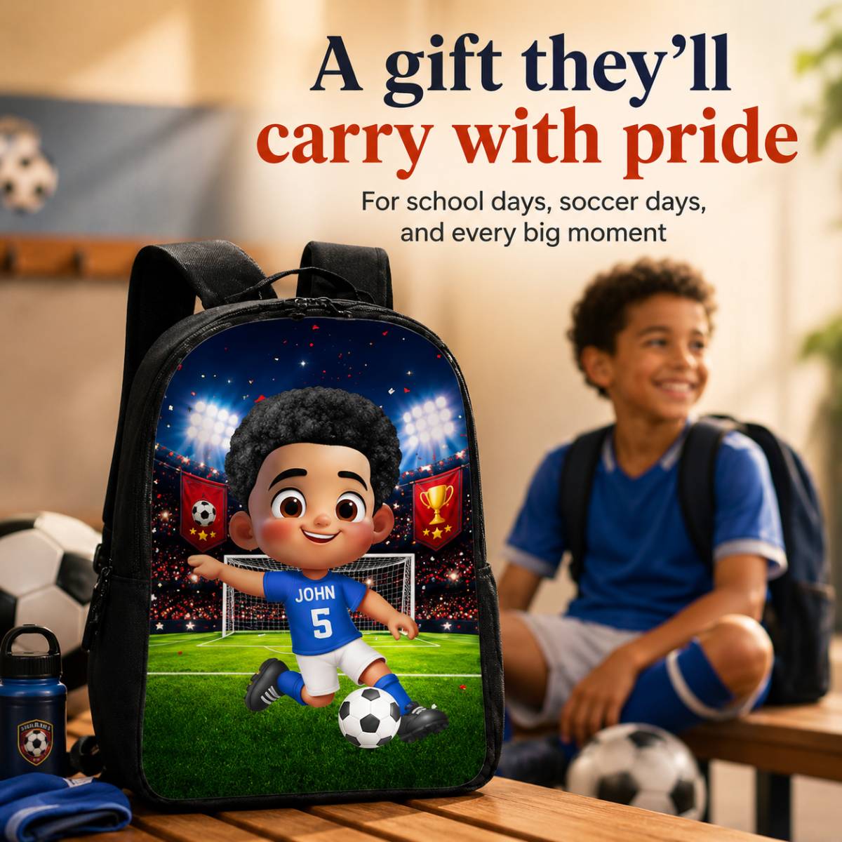 Soccer Design for Boys Girls - Personalized Backpack - Back to School Backpack for Kids