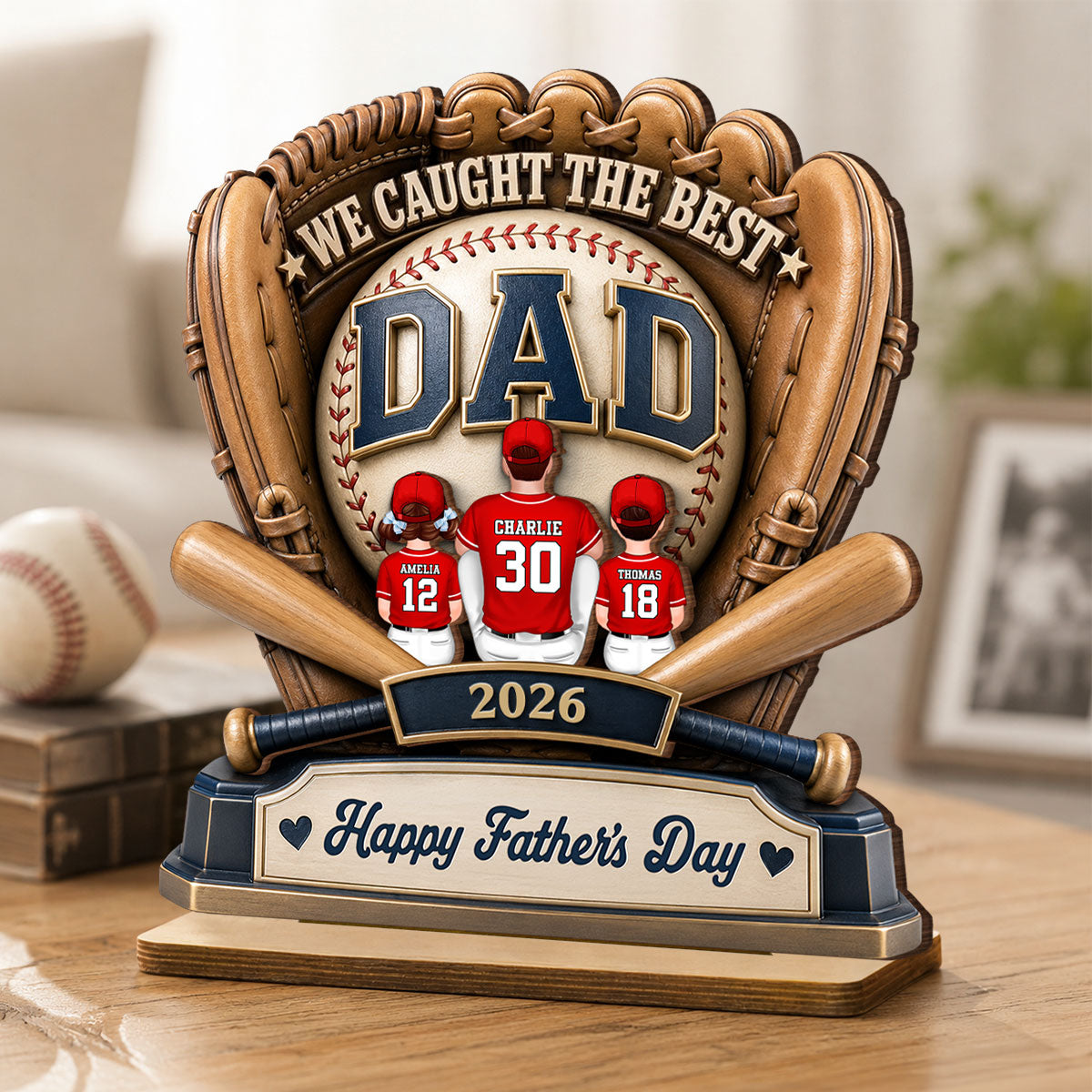 Dad's Greatest Catch Baseball - Personalized 2-Layered Wooden Plaque -  Gift For Dad, Husband