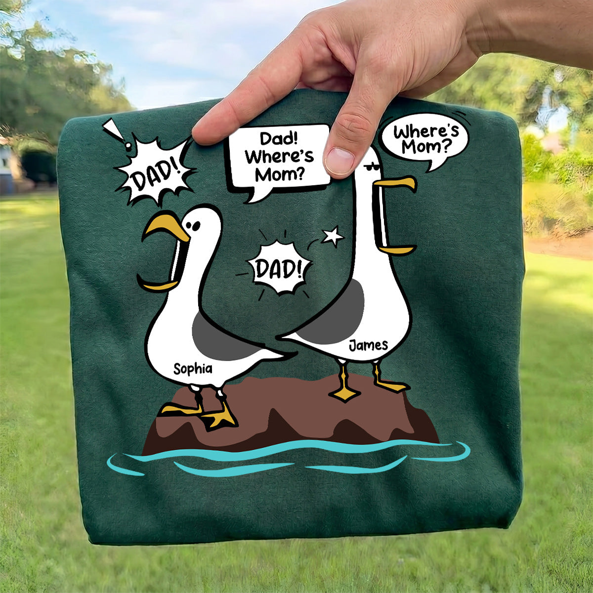 Where's Mom Funny Seagulls Custom Name - Personalized Shirt - Funny Father's Day Gift For Dad, Husband