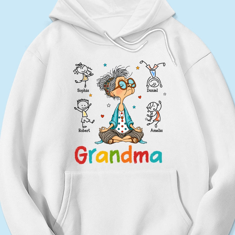 Funny Meditating Grandma Stick Grandkids - Personalized Shirt - Gift For Grandmas