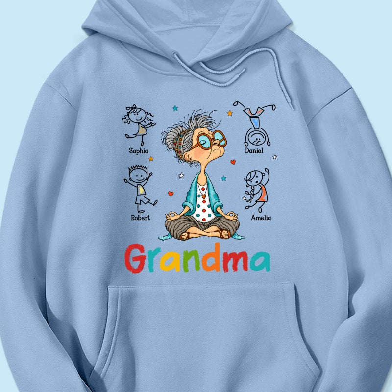 Funny Meditating Grandma Stick Grandkids - Personalized Shirt - Gift For Grandmas