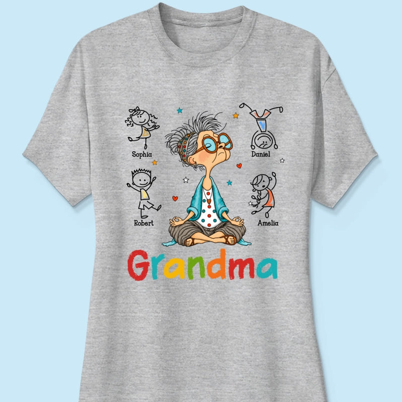 Funny Meditating Grandma Stick Grandkids - Personalized Shirt - Gift For Grandmas
