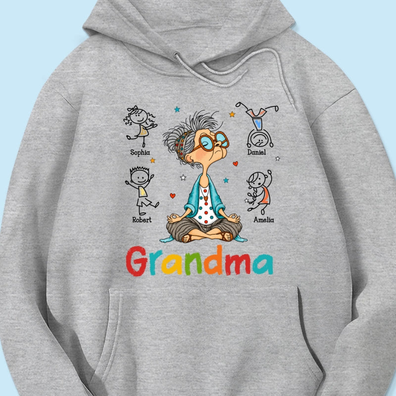 Funny Meditating Grandma Stick Grandkids - Personalized Shirt - Gift For Grandmas