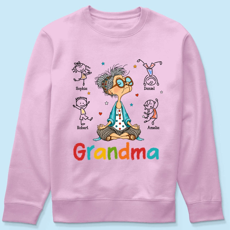 Funny Meditating Grandma Stick Grandkids - Personalized Shirt - Gift For Grandmas