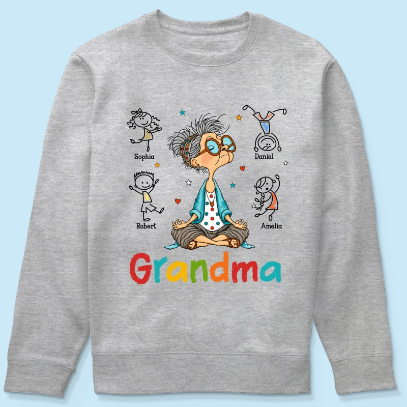Funny Meditating Grandma Stick Grandkids - Personalized Shirt - Gift For Grandmas