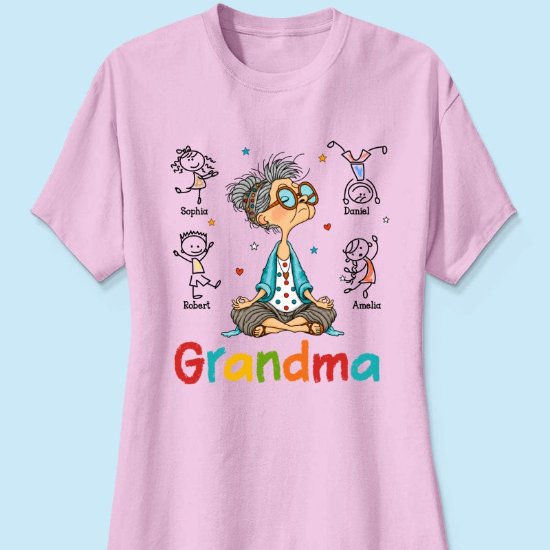Funny Meditating Grandma Stick Grandkids - Personalized Shirt - Gift For Grandmas