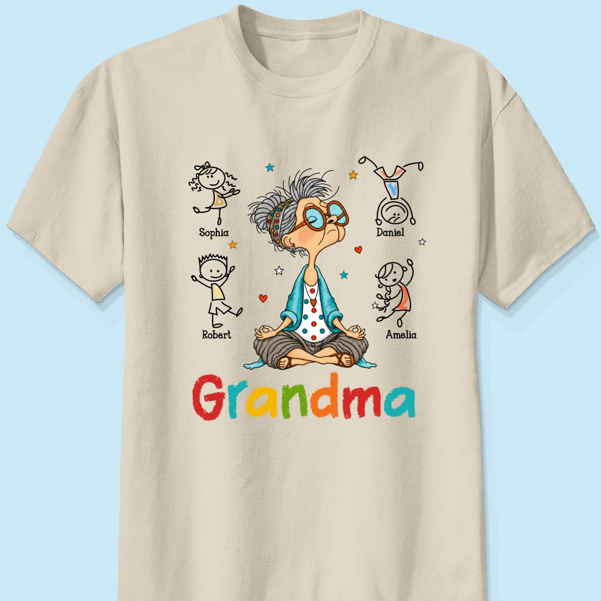 Funny Meditating Grandma Stick Grandkids - Personalized Shirt - Gift For Grandmas