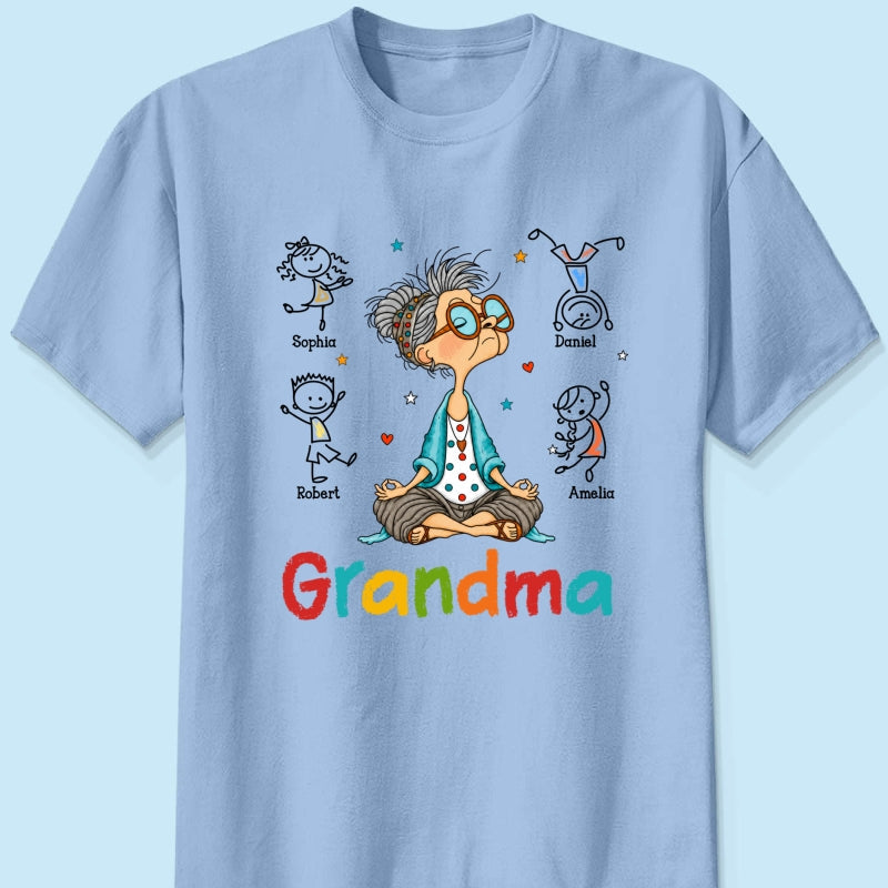 Funny Meditating Grandma Stick Grandkids - Personalized Shirt - Gift For Grandmas