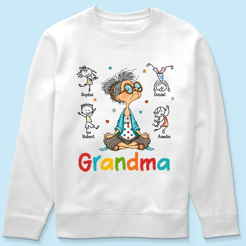 Funny Meditating Grandma Stick Grandkids - Personalized Shirt - Gift For Grandmas