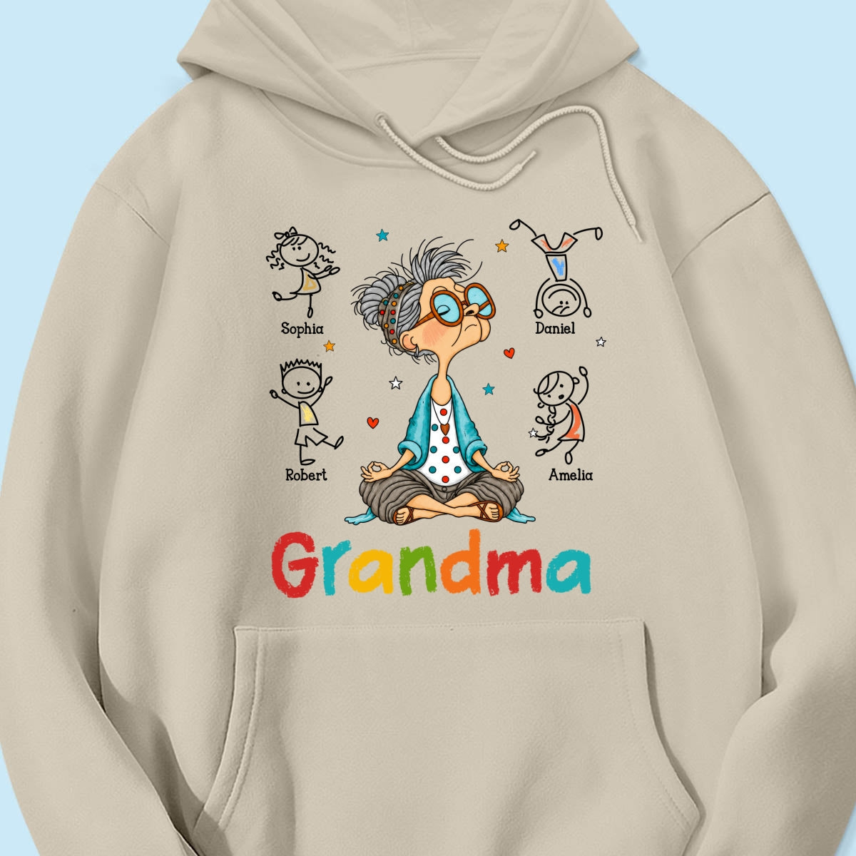 Funny Meditating Grandma Stick Grandkids - Personalized Shirt - Gift For Grandmas