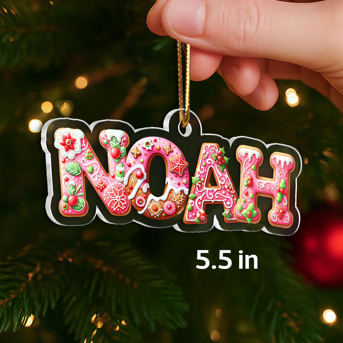Pink Gingerbread Alphabet Custom Name - Personalized Acrylic Ornament - Christmas Tree Decor