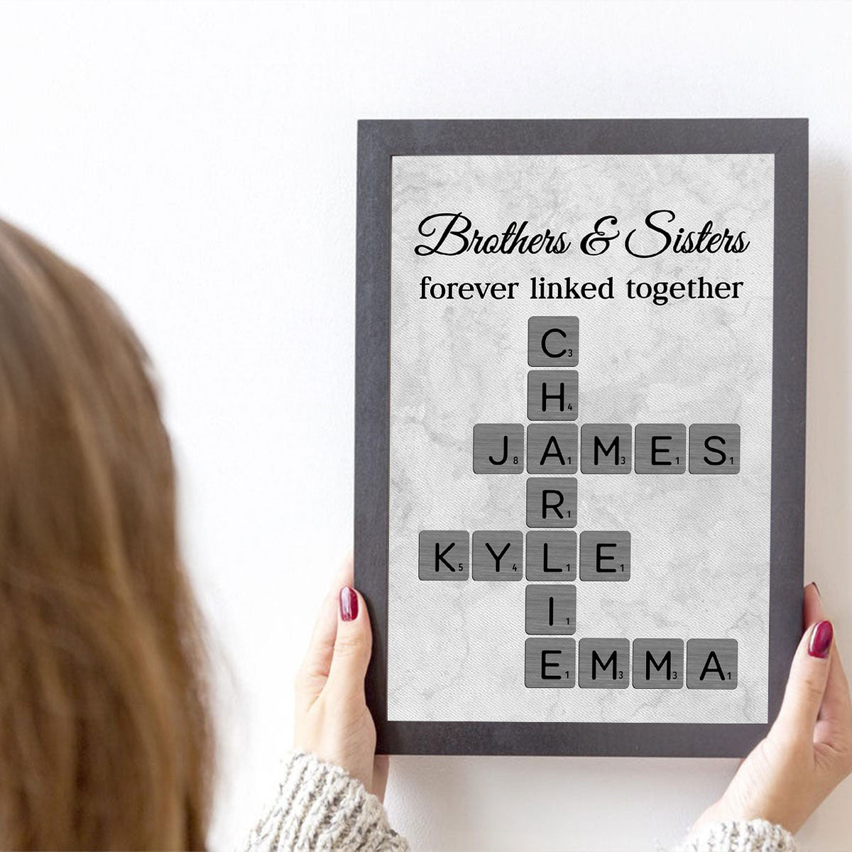 Brothers & Sisters Forever Linked Together Crossword Art - Personalized Poster - Sentimental Gift for Loved Ones