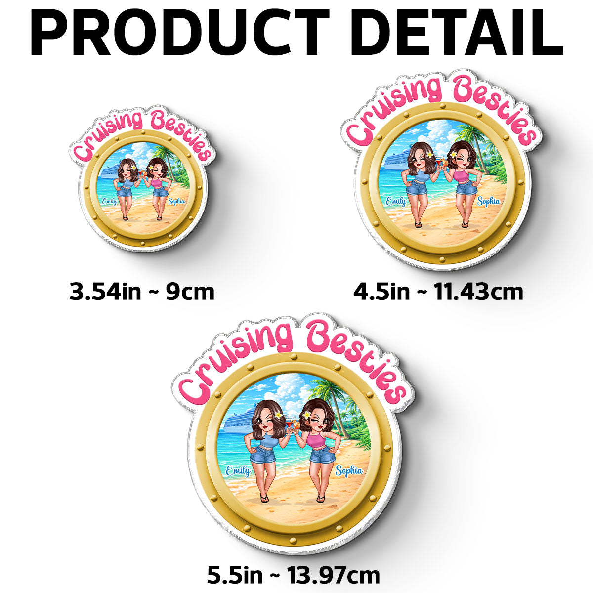Cruise Besties Pretty Women On Beach Porthole - Personalized Cruise Ship Door Magnet - Girls Cruise Trip Keepsake
