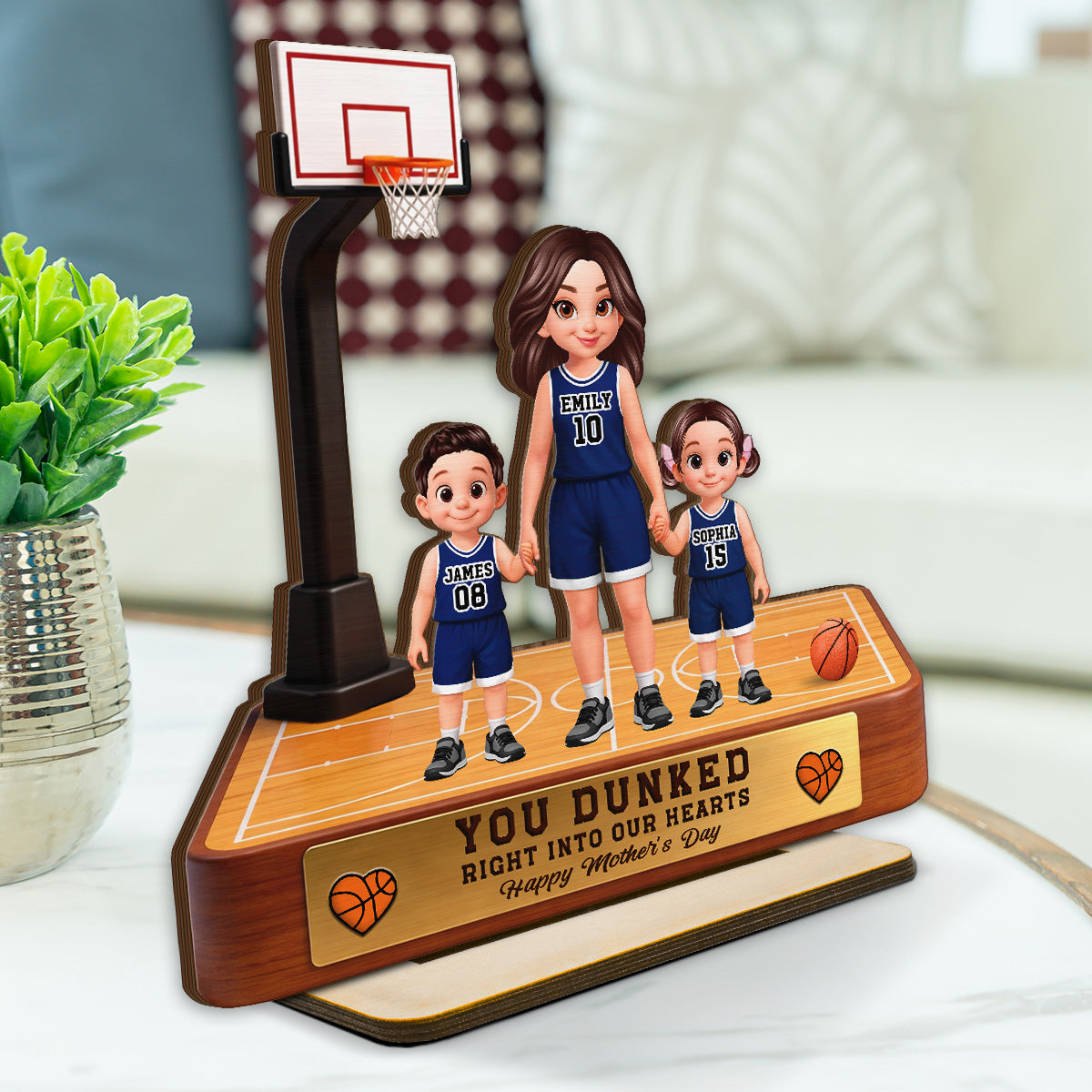Basketball Mom You Dunked Right Into Our Hearts - Personalized 2-Layered Wooden Plaque - Mother's Day Gift For Basketball Mom