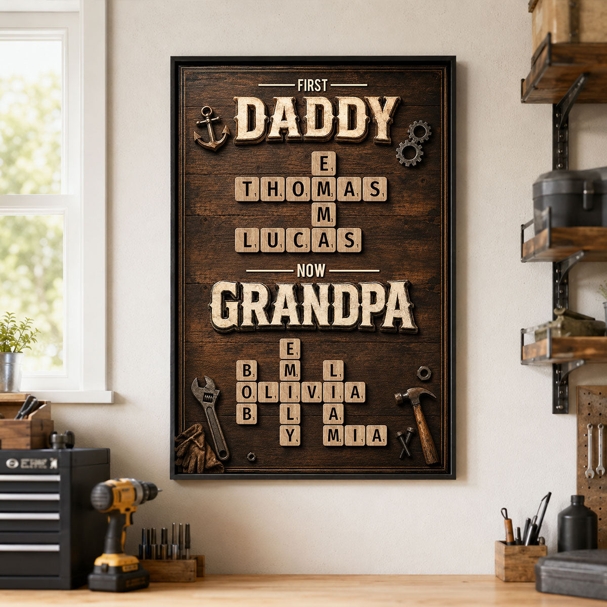 First Dad Now Grandpa Crossword Puzzle Art - Personalized Poster - Father's Day Gift for Dad, Grandpa