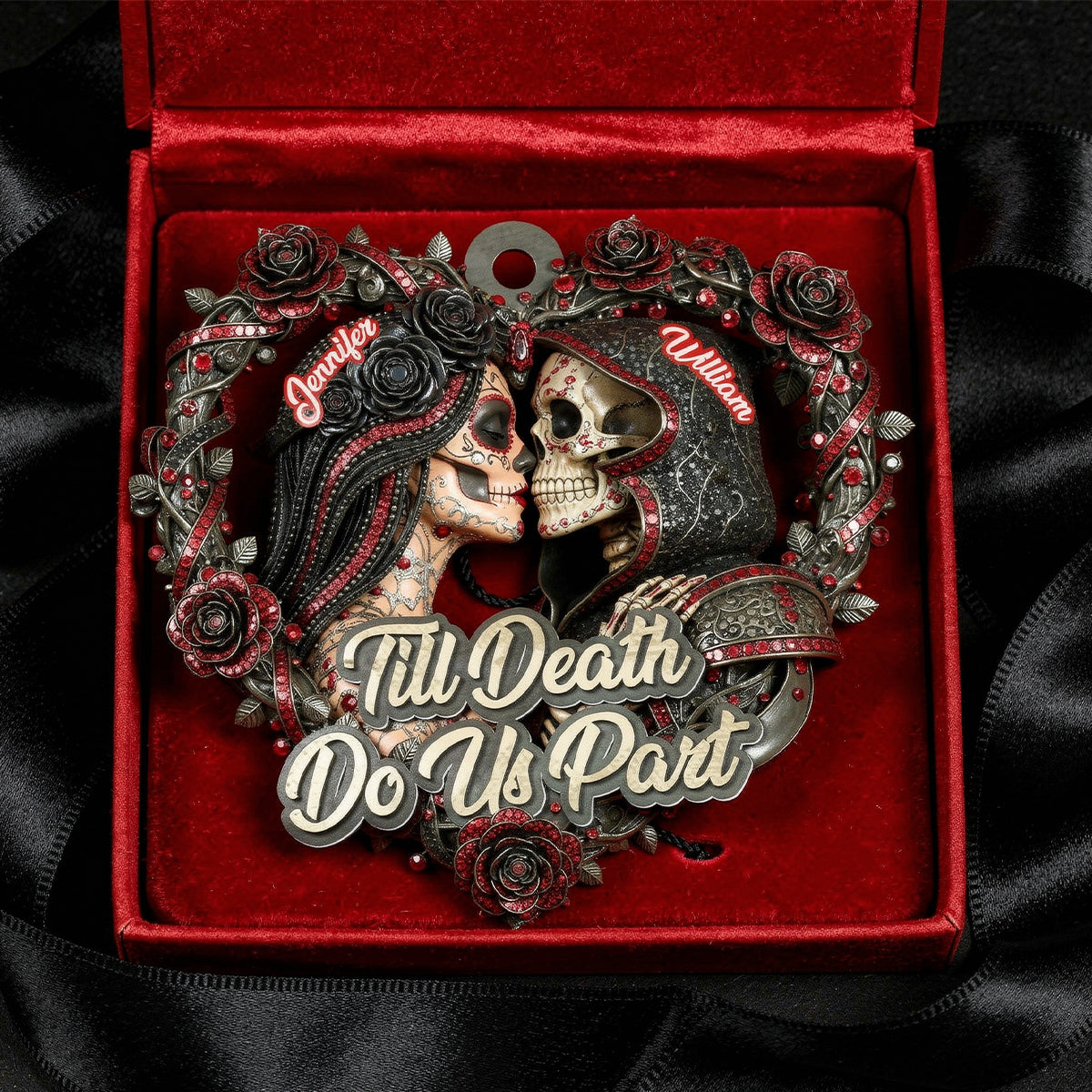 Skull Couple Christmas Gothic Style - Personalized Acrylic Ornament - Unique Christmas Gift For Him, For Her, For Goth Couple
