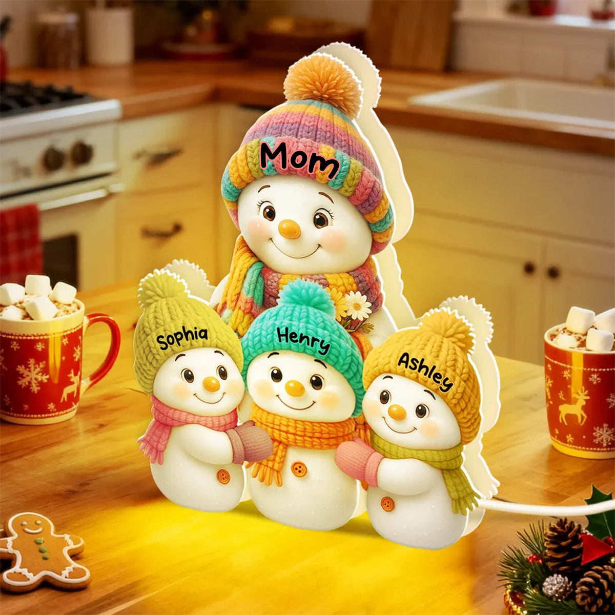 Snowman Mom, Dad, Parents and Kids Personalized Light Box - Holiday Family Keepsake