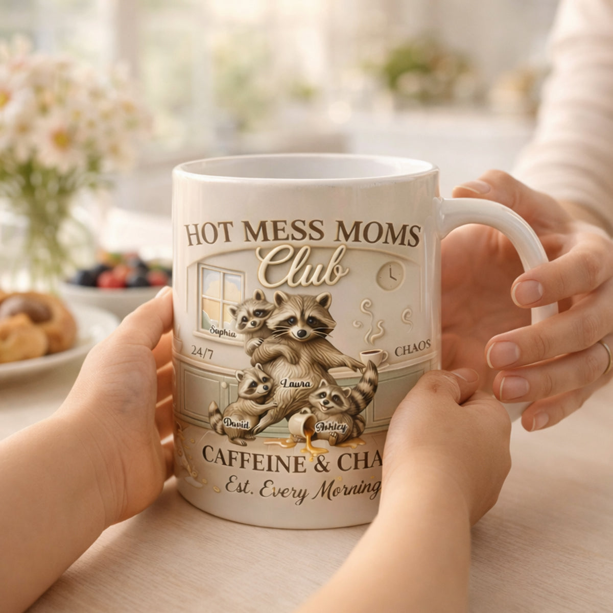 Hot Mess Moms Club Caffeine & Chaos - Personalized Mug - Gift For Mom