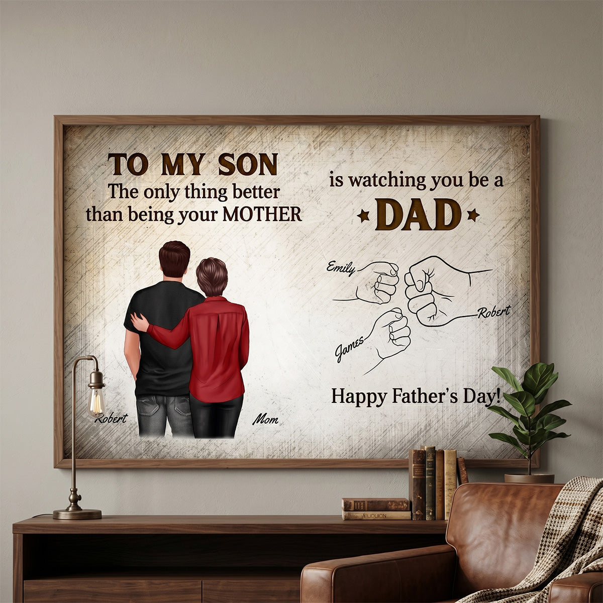 Retro Vintage From Mom Dad To Son Watching You Be A Dad Fist Bump - Personalized Poster - Father's Day Gift For Son