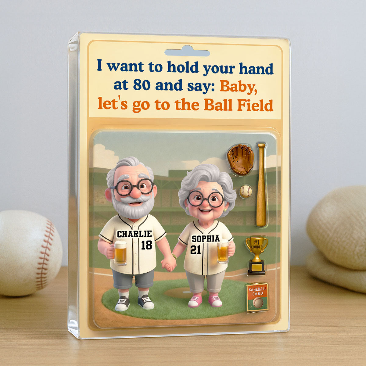 Let's Go to the Ball Field Baseball Couple Custom Figure - Personalized Acrylic Block Plaque - Heartfelt Gift for him, for her