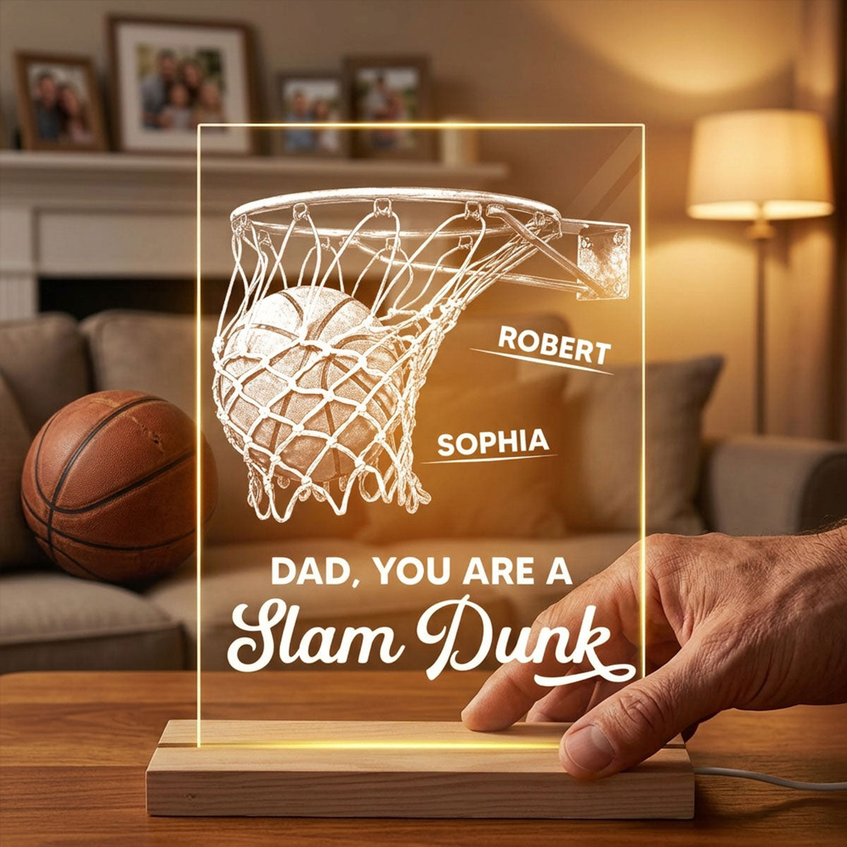 We Dunked Right Into Our Heart - Personalized Acrylic Plaque LED Night Light - Father's Day Gift For Basketball Dad