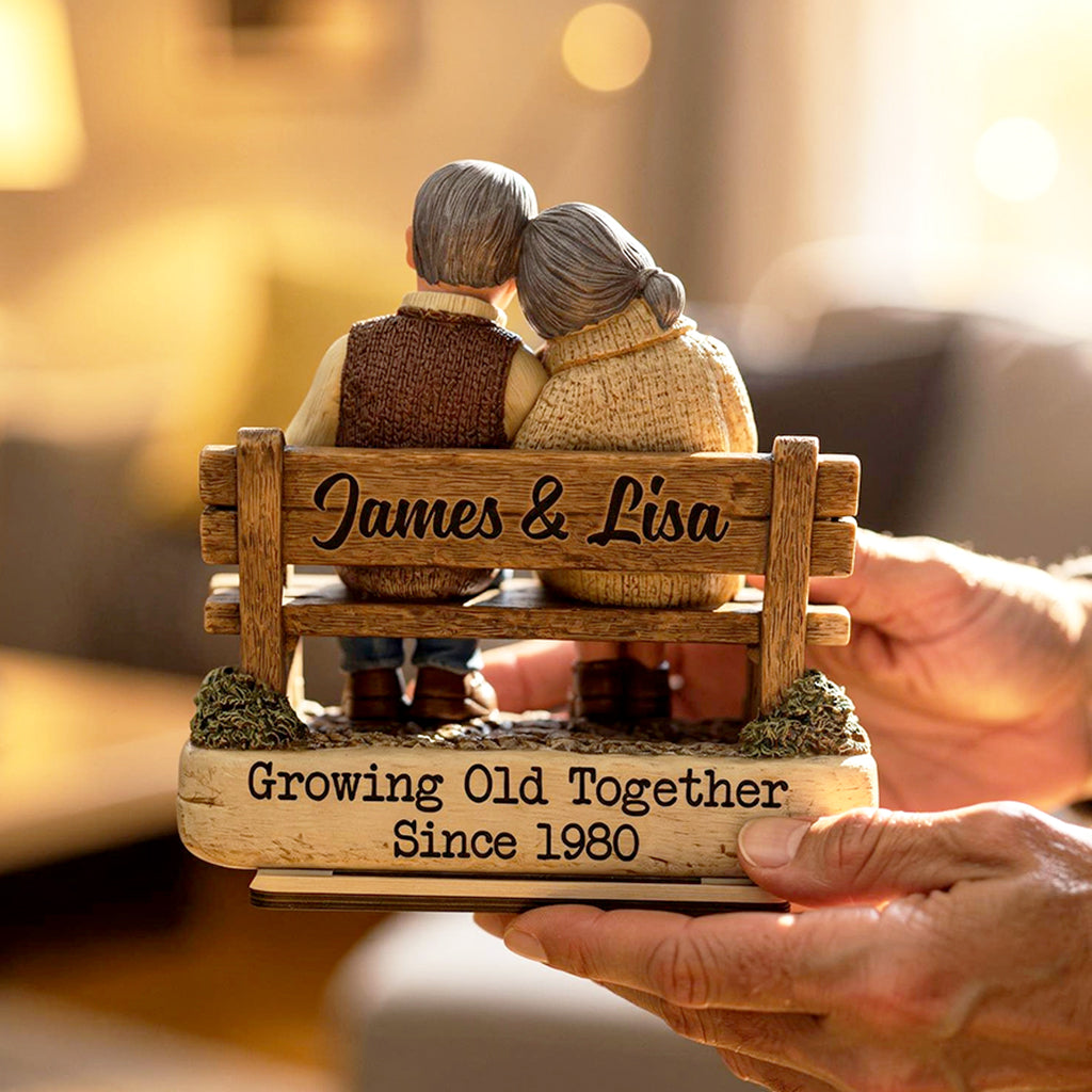 Growing Old Together Couple  - Personalized Standing Wooden Plaque - Gift for Couple