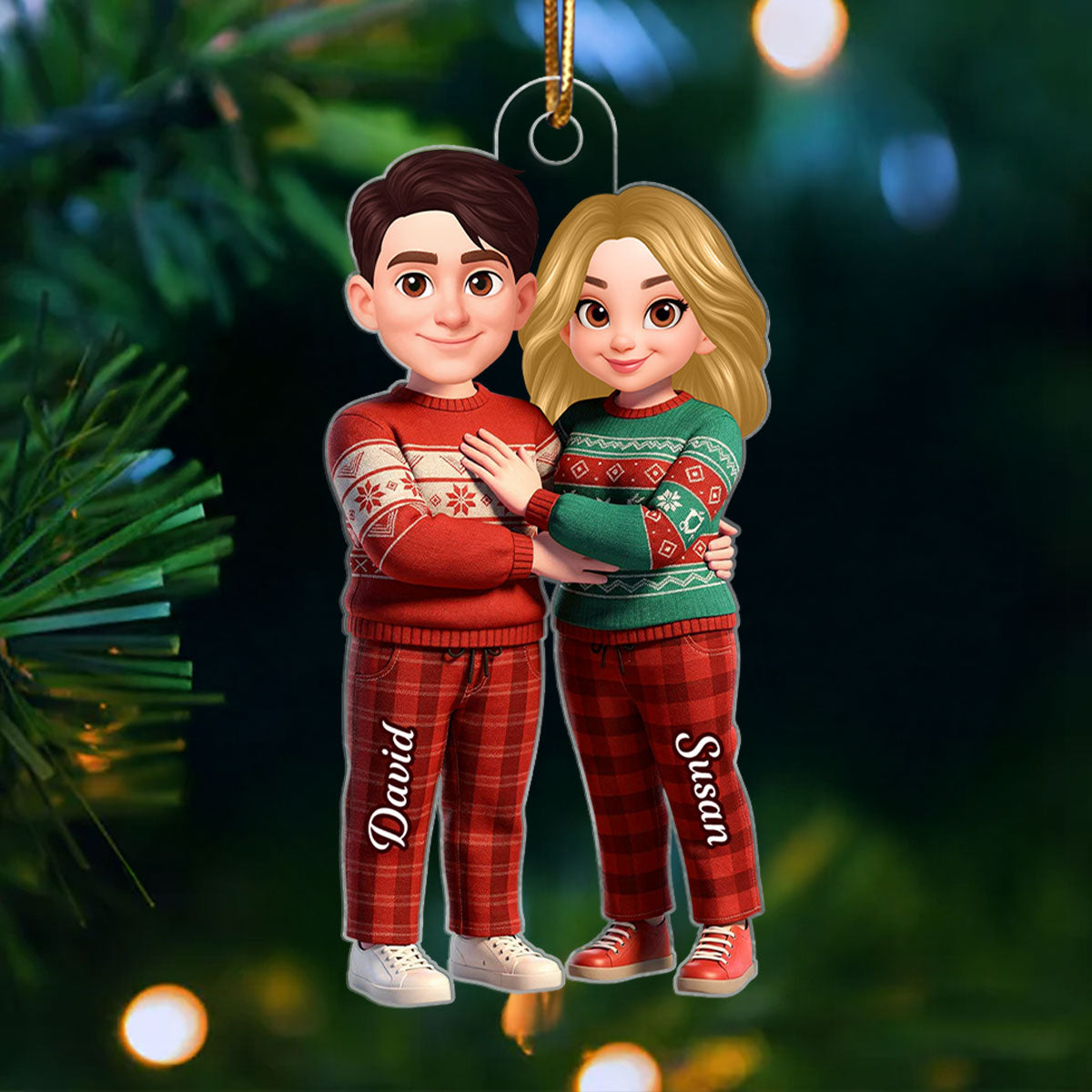 Cartoon Couple Standing Together - Personalized Acrylic Ornament - Christmas Gift for him, Gift for her