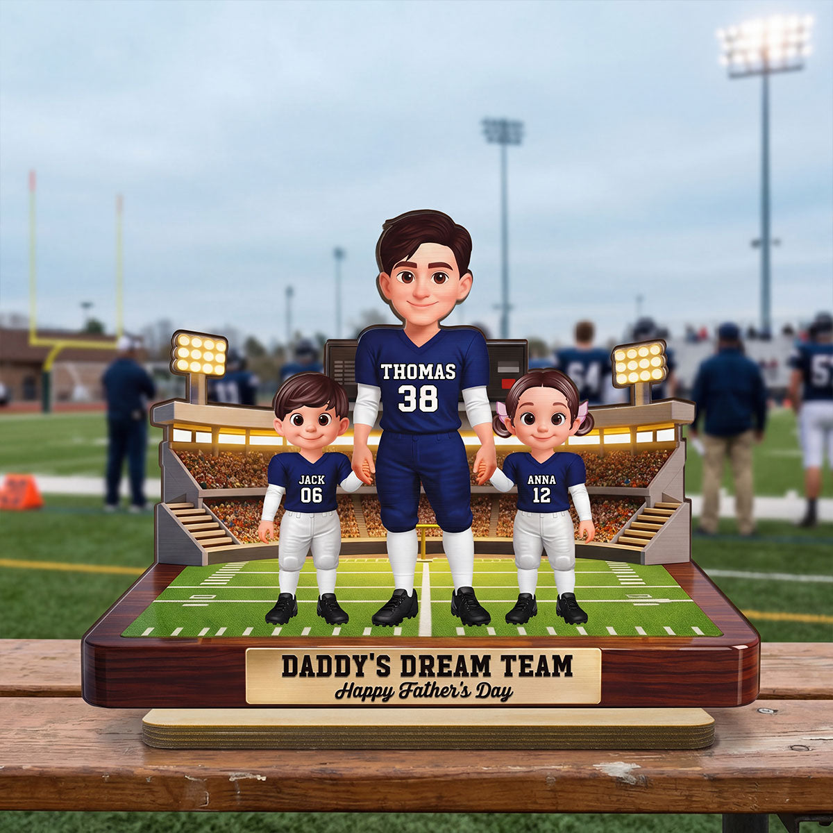 American Football Dad And Kids - Personalized 2-Layered Wooden Plaque -  Gift For Dad