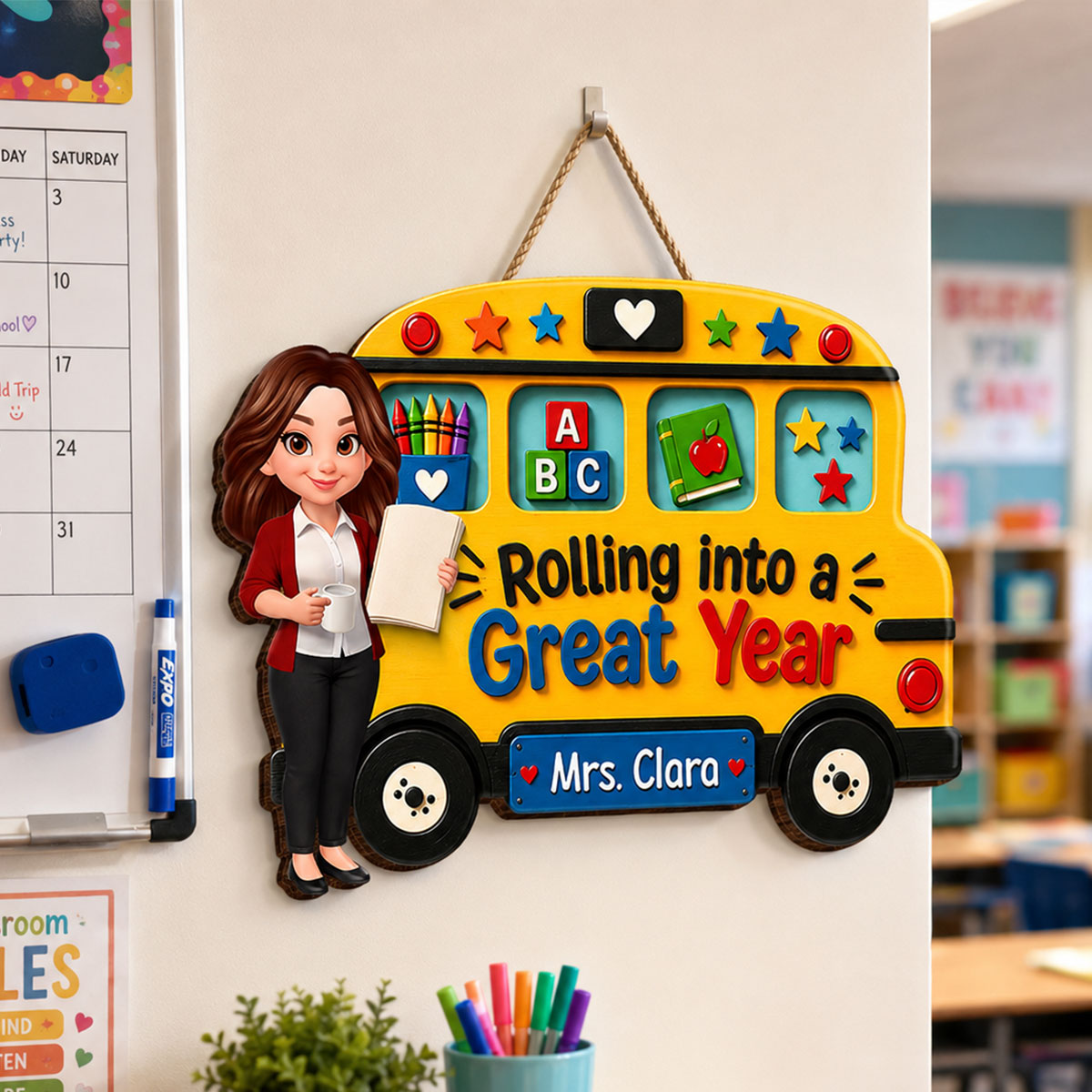 Rolling Into A Great Year Teacher - Personalized Wood Sign - Back To School Gift For Teacher, Classroom Decor