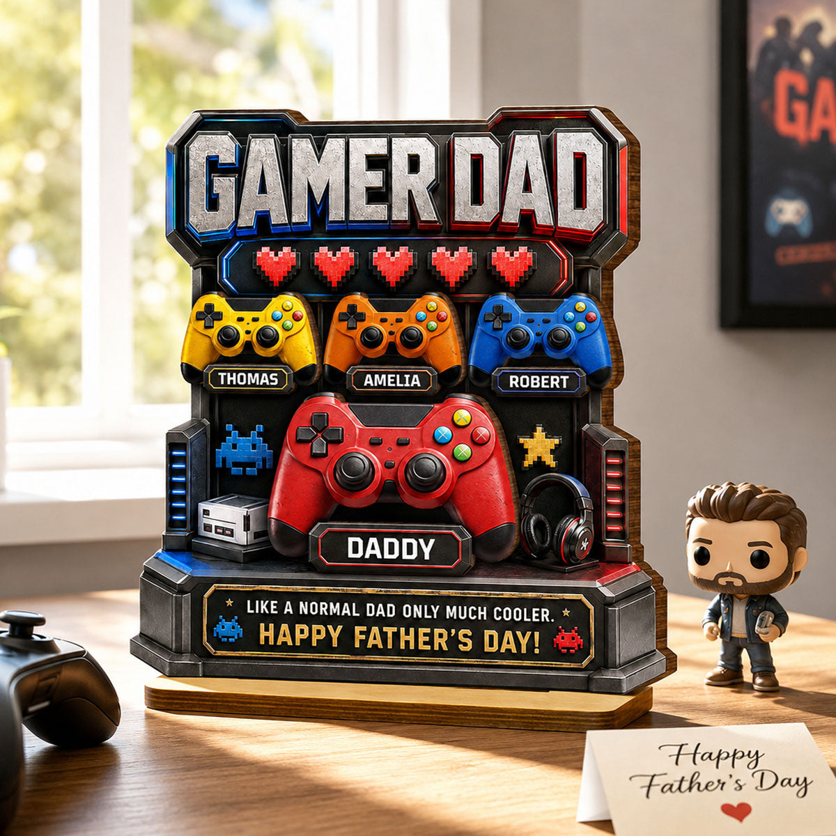 Gamer Dad Much Cooler - Personalized 2-Layered Wooden Plaque -  Gift for Dad, Husband