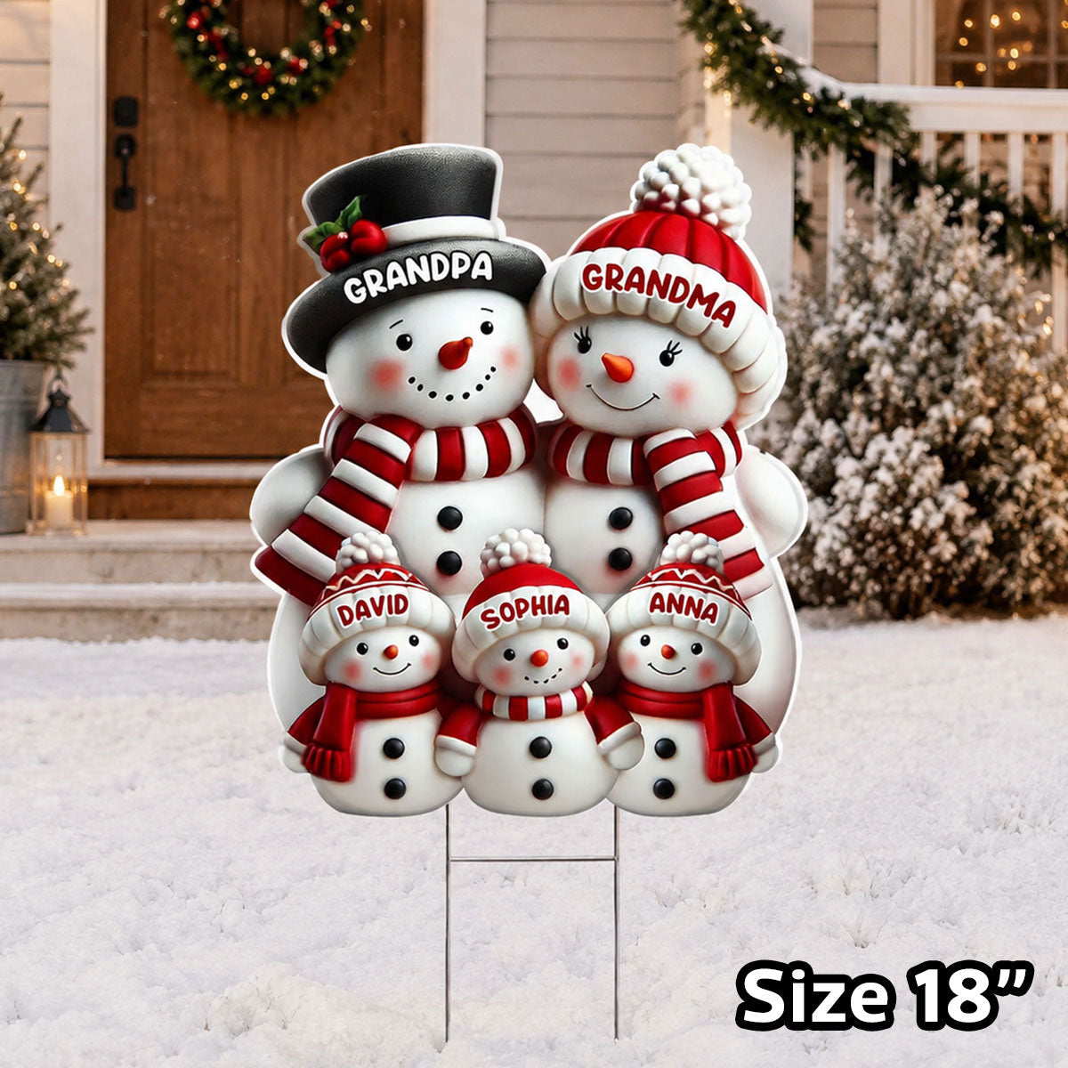 Christmas Cute Snowman Grandpa Grandma Grandkids - Personalized Yard Sign - Christmas Decor For Grandparents