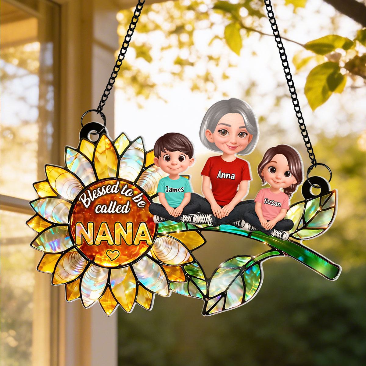 Blessed to be Called Grandma Sunflower - Personalized Window Hanging Suncatcher - Mother's Day Gift for Mom, Wife