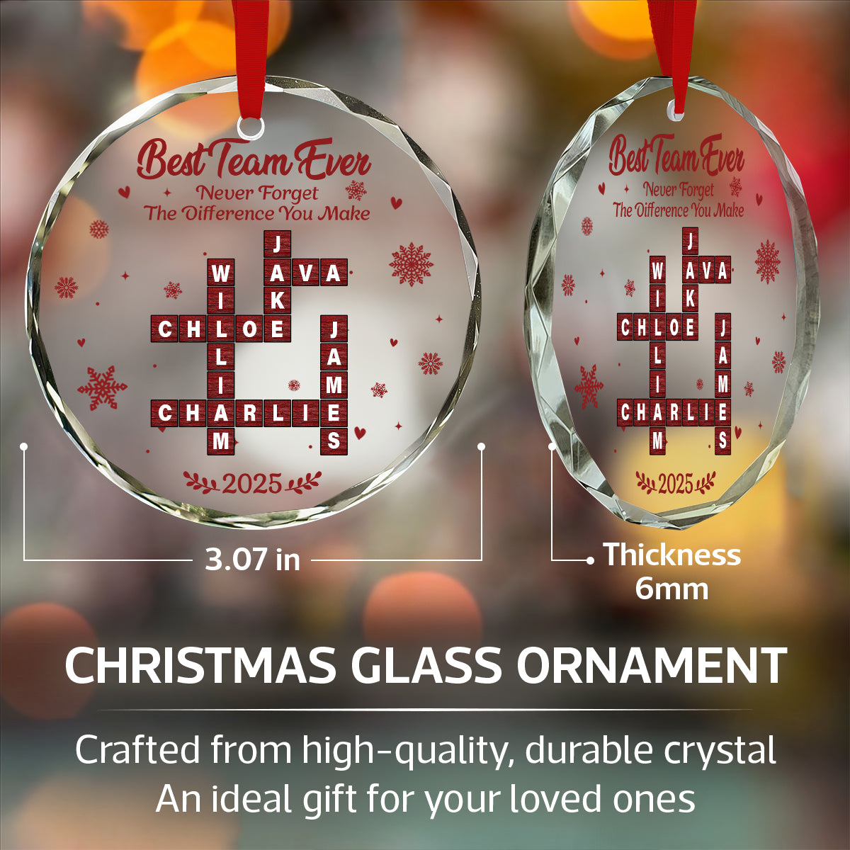 Best Team Ever Crossword - Personalized Glass Ornament - Christmas Gift for Co-worker