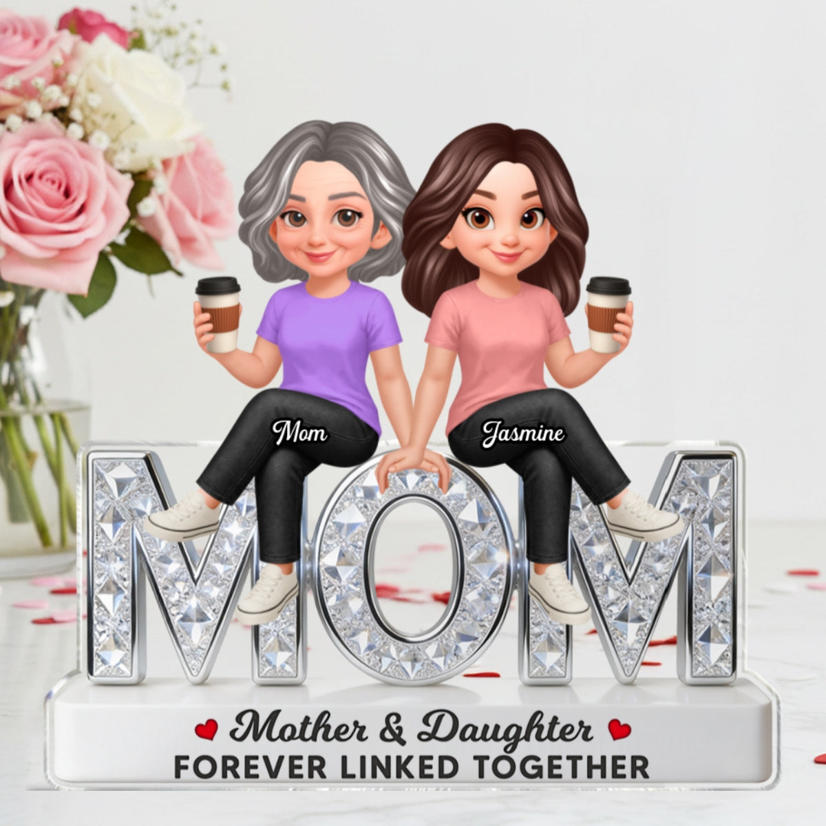 Beautiful Mom And Daughters Forever Love - Personalized Acrylic Block Plaque - Mother's Day Gift For Mom