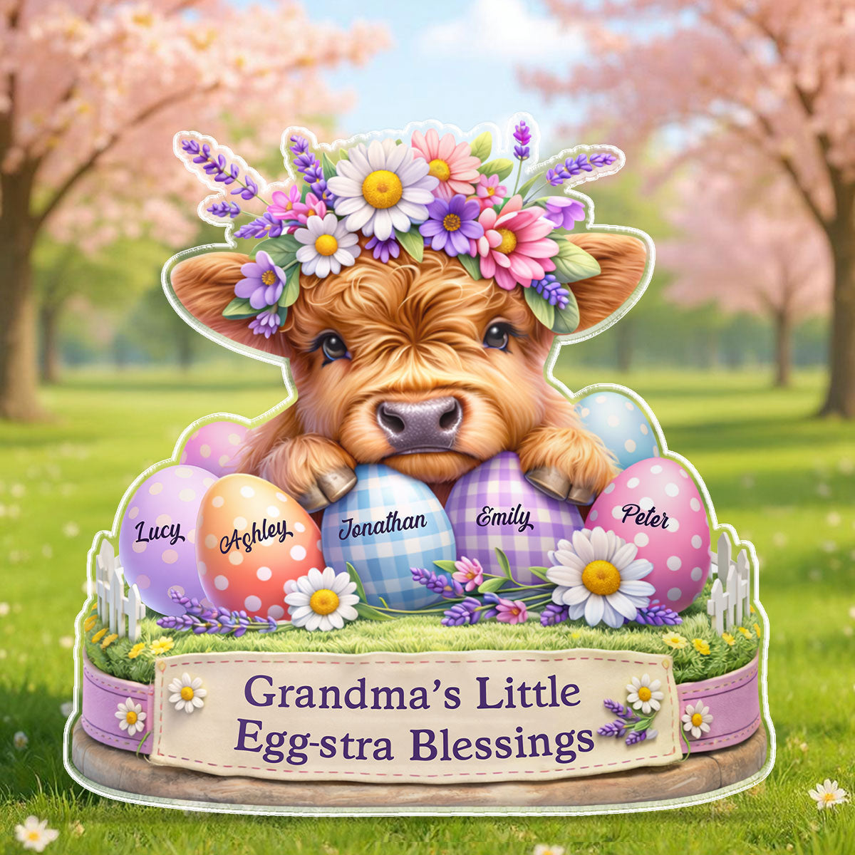Grandma’s Little Egg-stra Blessings - Personalized Acrylic Block Plaque - Gift For Grandma, Easter Home Decoration