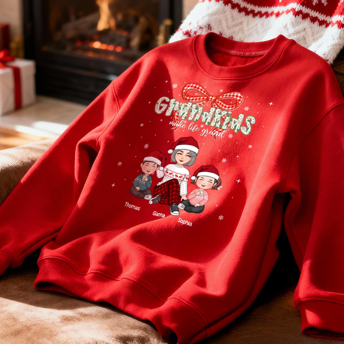 Grandkids Make Life Grand Coquette Floral Christmas Pattern - Personalized Shirt