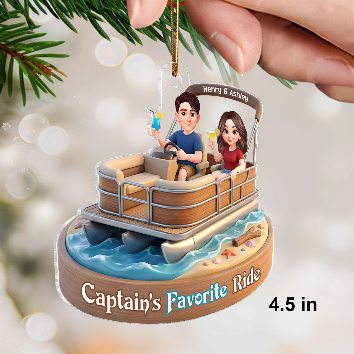 Husband and Wife Pontoon Captain's Favorite Ride - Personalized Acrylic Car Hanger - Gift for him, Gift for her