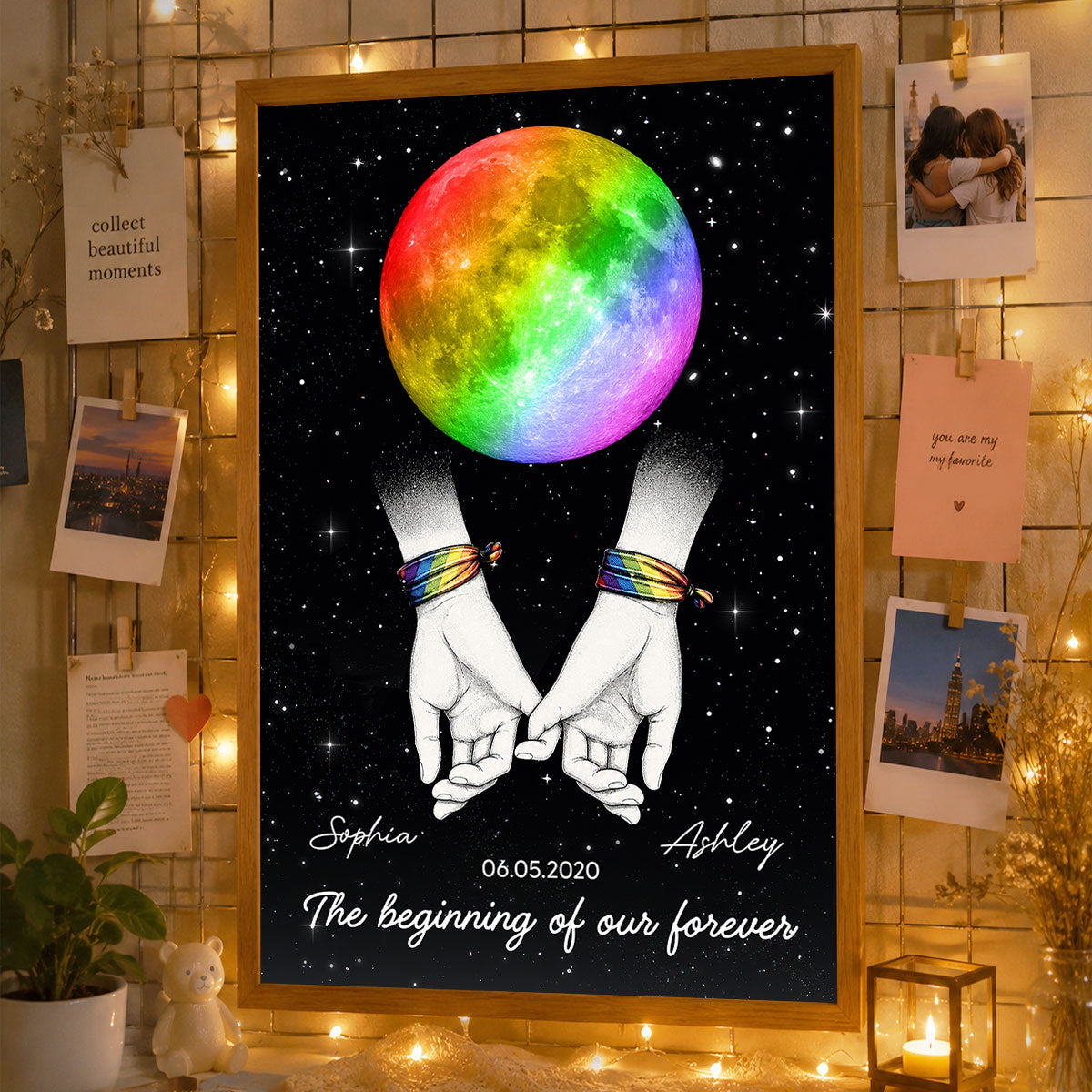 LGBT+ Couple Custom Anniversary Date Moon Phase - Personalized Poster - Gift For Couple, Happy Pride Month